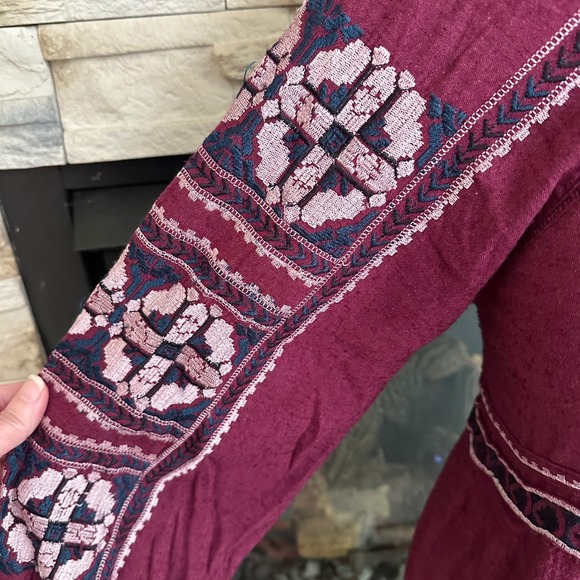 Anthropologie Free People Large All My Life Wine Boho Embroidered Dress Festival - Picture 8 of 16